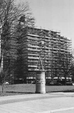 scaffolded tower block