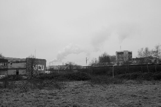 Blick auf die Rauchfahne des Kohle- und Gaskraftwerks Hastedt vom Frauenburger Weg aus