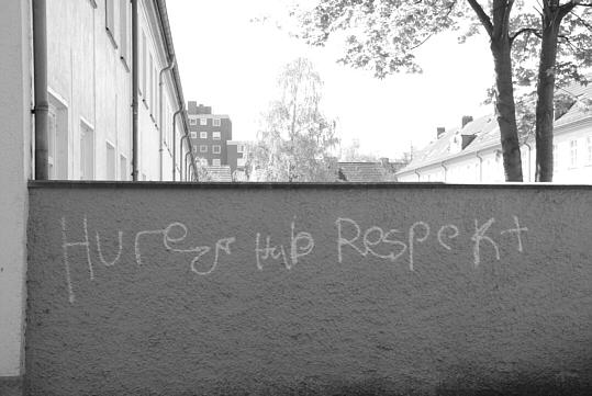 graffiti 'whore show respect' 